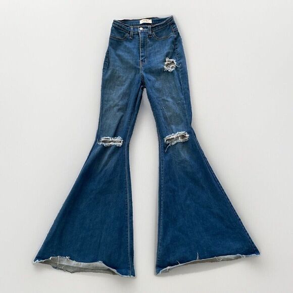 Vibrant MIU Women Juniors Size 3 Jeans Flare Leg Bell Bottoms Distressed *READ* - Picture 1 of 12